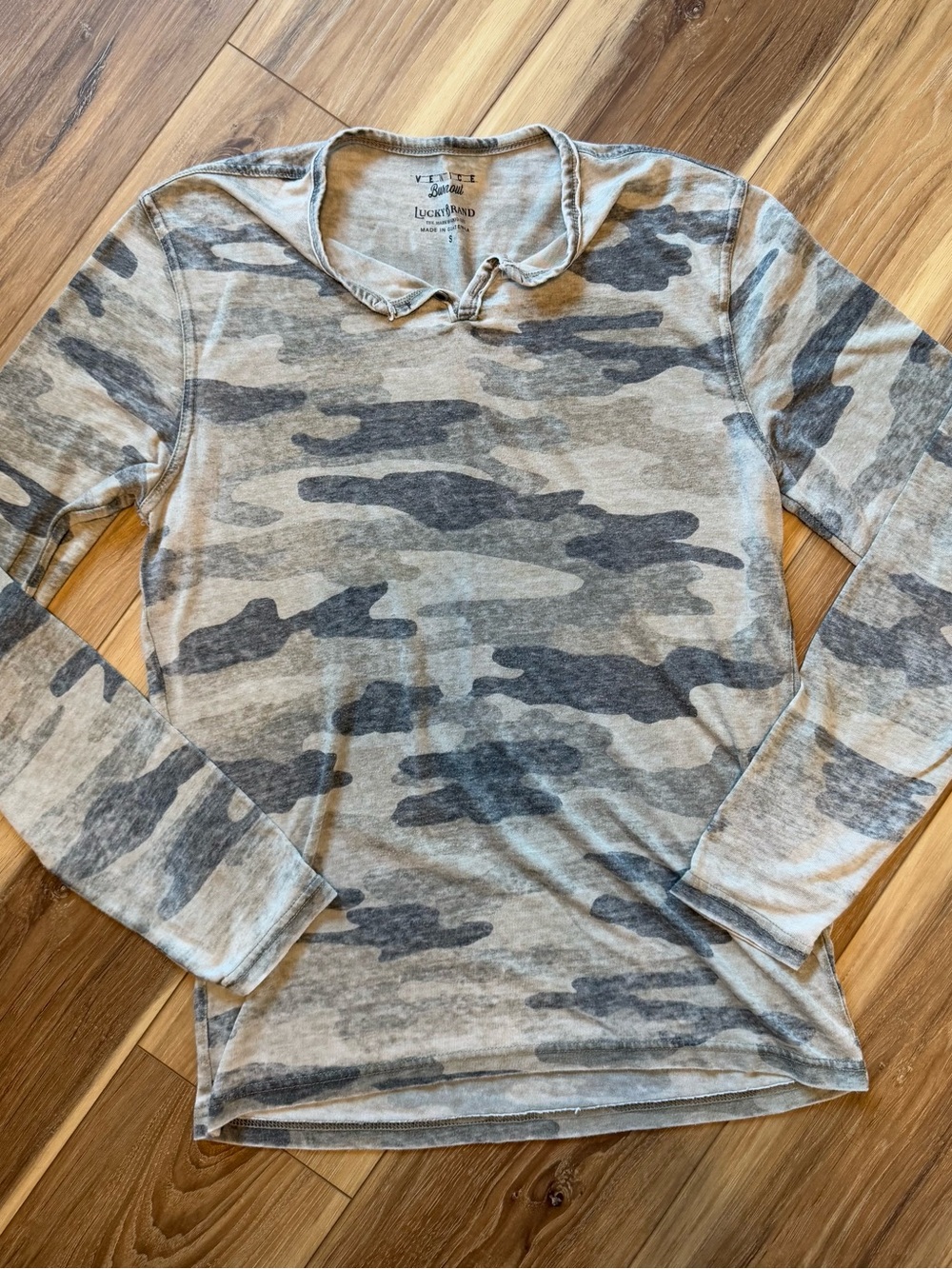 Lucky Brand Faded Camo Burnout long sleeve T-shit